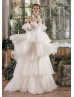 Strapless Ivory Pleated Tulle Layered Wedding Dress